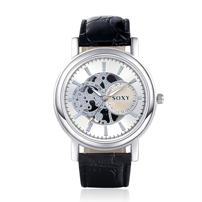 Luxury Men Watches Fashion Mens Quartz Leather Wrist Watch Casual Hollow Dial Sport Male Watch Clock