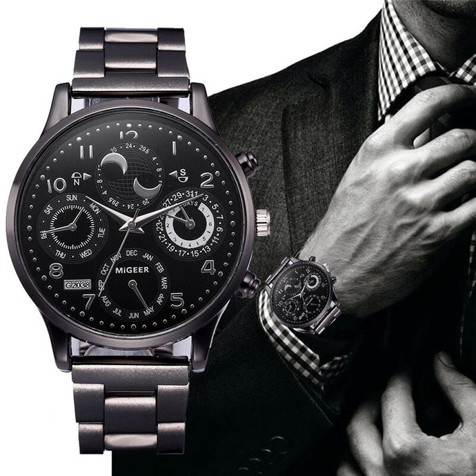 Luxury Men Watches Fashion Men Stainless Steel Analog Quartz Wrist Watch Casual Silver